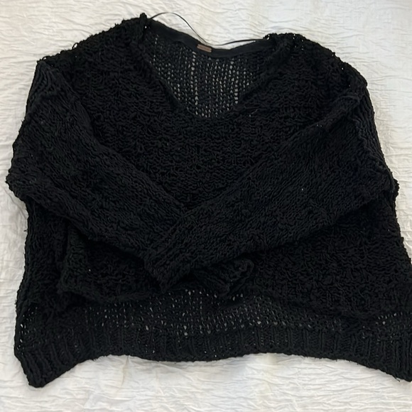 🆕 Free People Loose Knit All-Season Crop Sweater | Small/Medium | Black - Picture 4 of 7